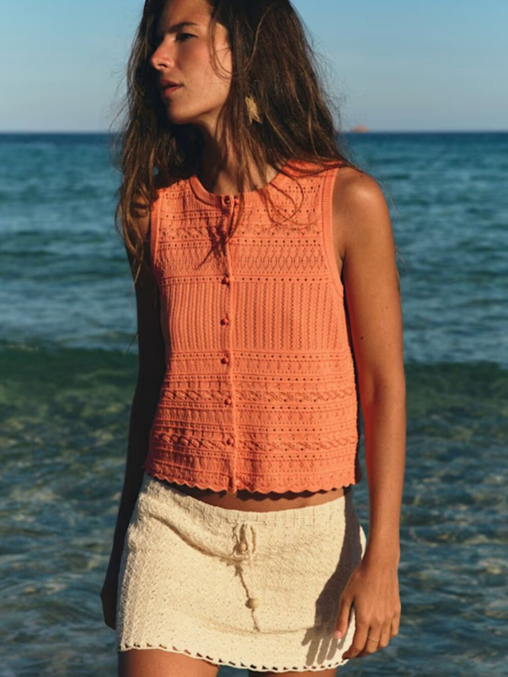 SEZANE Davy Cardigan Peach Shirt Top Blouse Tank Size M Medium NEW NWT